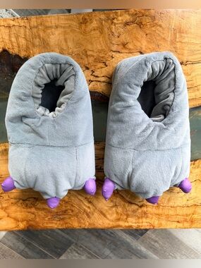 Monster Claw Slippers Plush Gray Purple Dinosaur Feet Cozy Novelty Slippers 9 10
